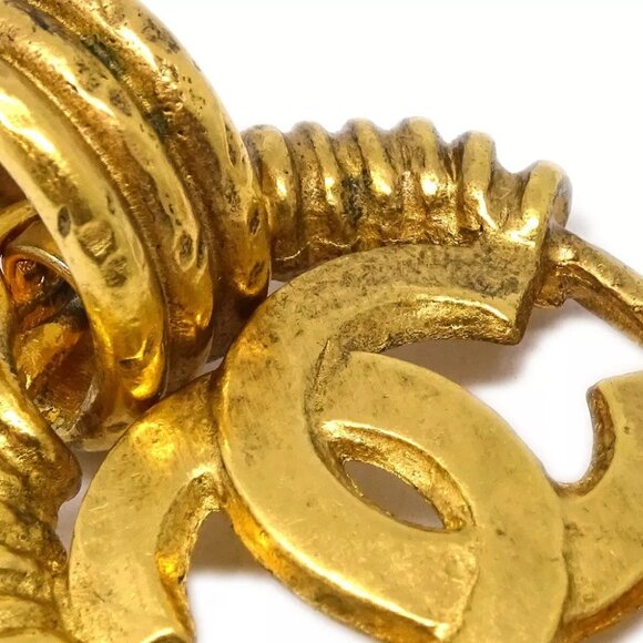 Chanel Hoop Dangle Earrings Gold Clip-On 94P 152706 - Picture 2 of 4